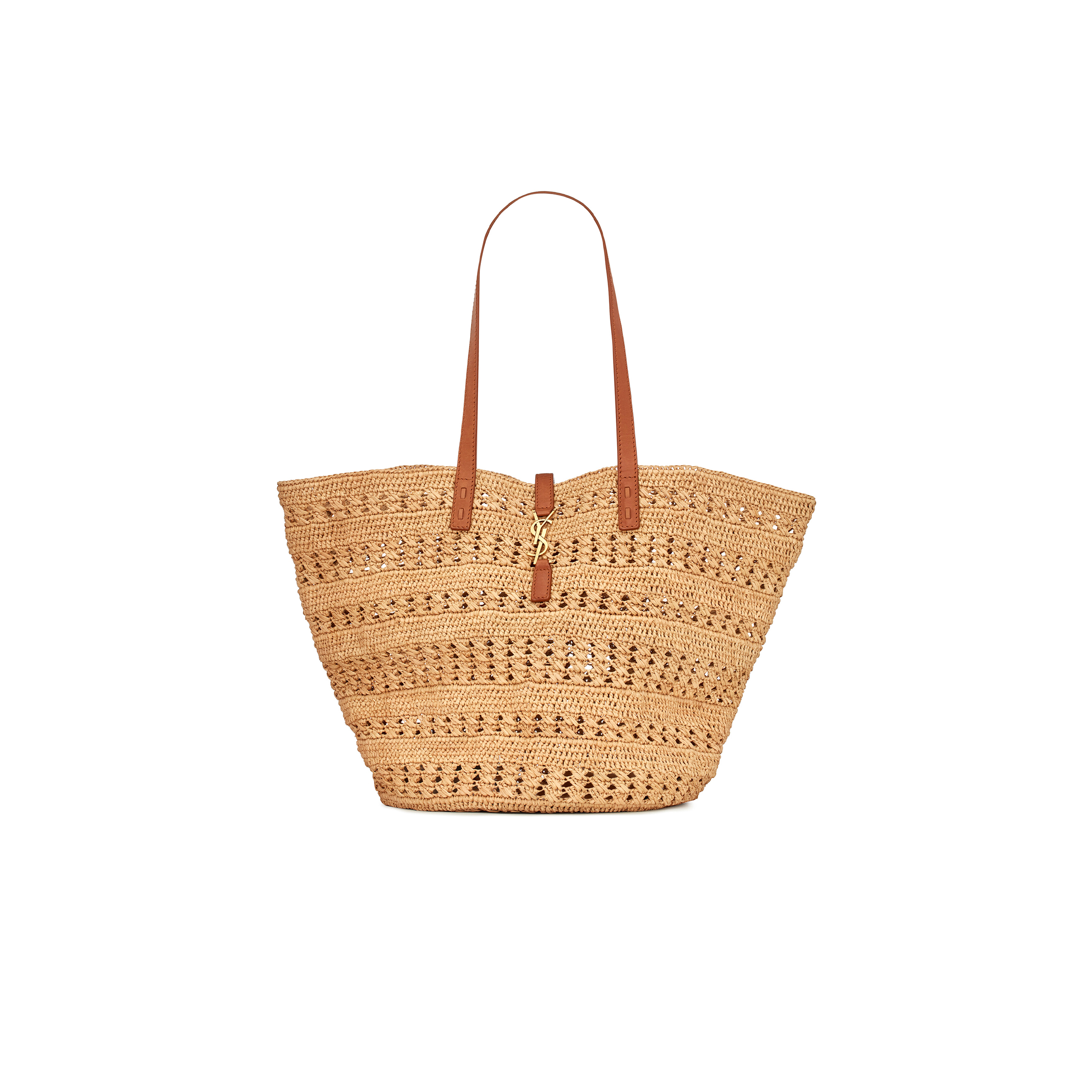 YSL PANIER MEDIUM BAG IN CROCHET RAFFIA AND SMOOTH LEATHER 688221GAAAC2080 (48*30*26cm)